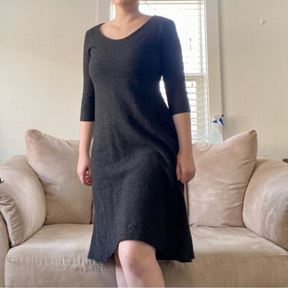 Eileen Fisher 100% Wool Black MIDI Dress Size S